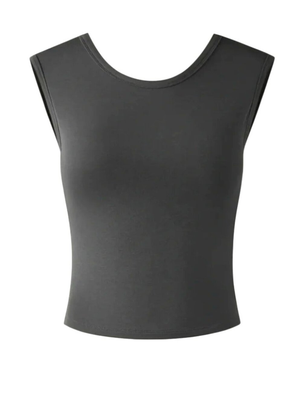 OGL Move Eco-SkinKiss Gray Open Back Brami Tank Built-in Bra Scoop Neck M